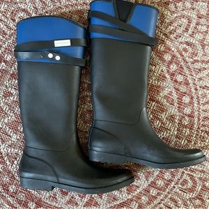 Tommy Hilfiger - Womens Coree Tall blue black heeled  buckle rubber Rain boot
